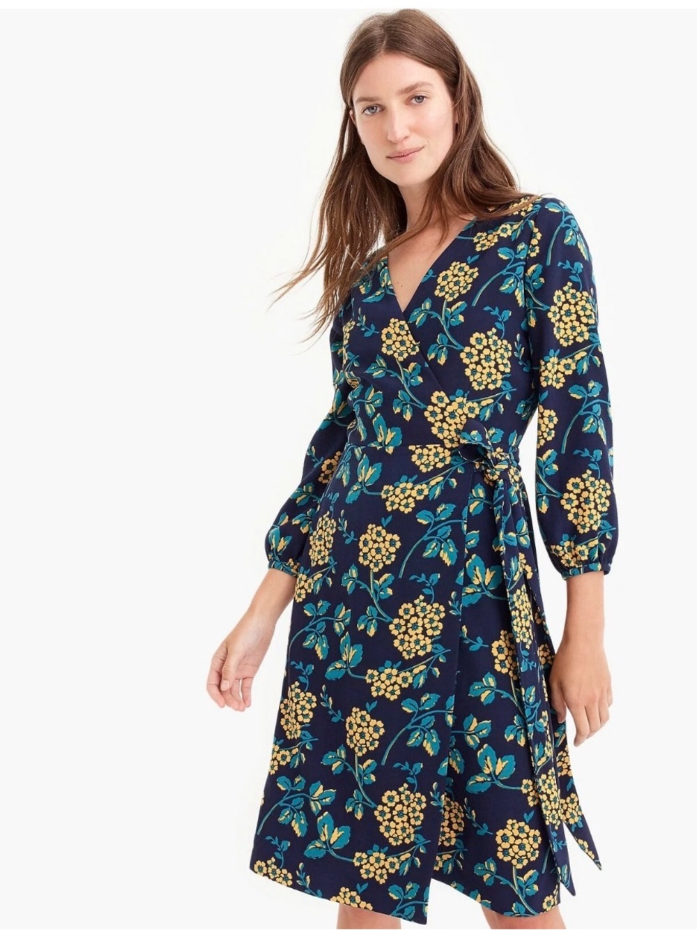 NWT J. Crew 365 Golden Floral Crepe Wrap Dress Preppy Classic Womens 14
